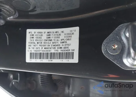 2014 Honda Accord Ex from USA, damaged, VIN 1HGCR2F75EA098061